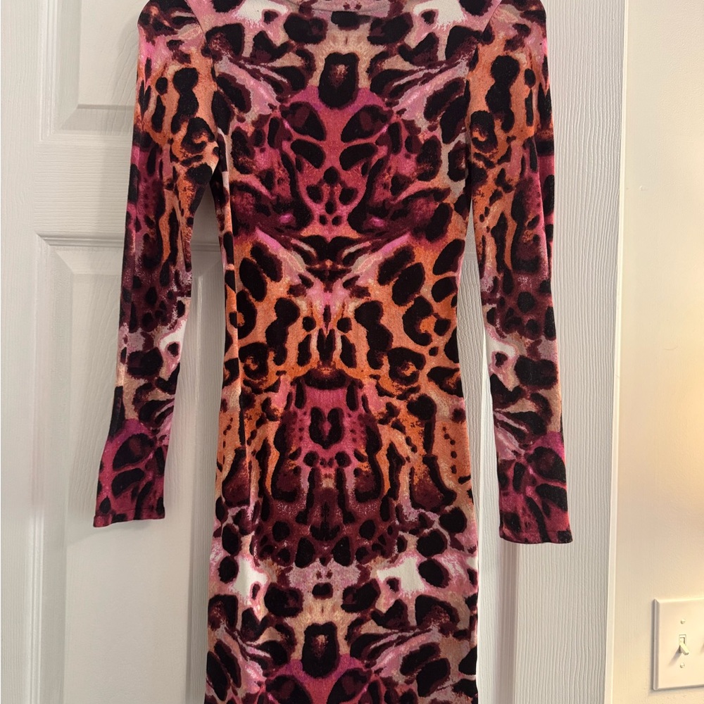 bebe Multicolor Animal Print Long Sleeve Dress